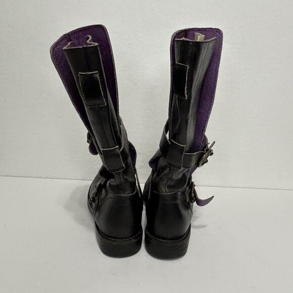 Free People Faryl Robin Black Leather Moto Strappy Buckle Boots Size 7.5 - Picture 7 of 10